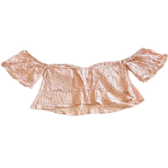 TOBI Pink Lace Off the Shoulder Crop Top - Size Small - Picture 5 of 5